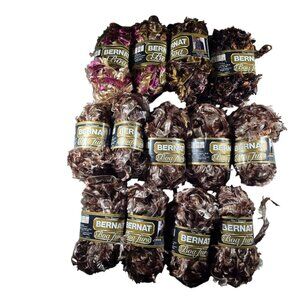 Bernat Boa Furs Yarn Lot Of 13 Skeins Polyester Brown Pink Multicolor craft